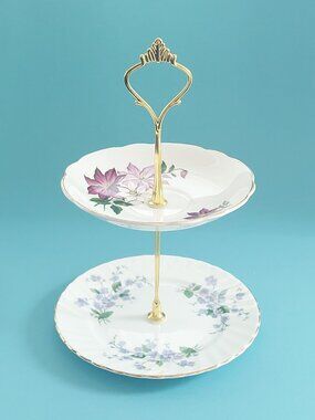 Handmade Royal Ascot & Royal Adderley Vintage Bone China 2-Tier Cake Stand